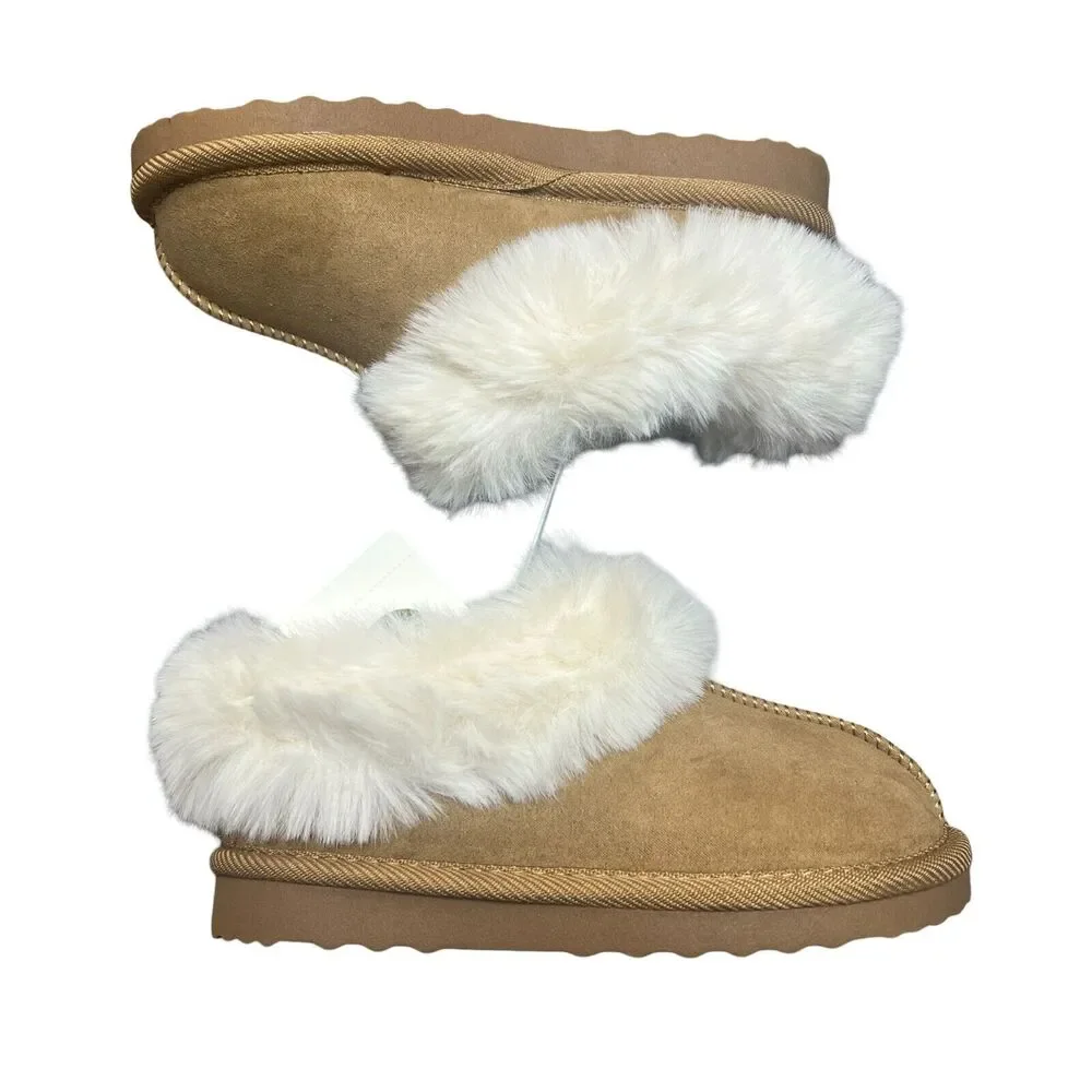 CAT & JACK Toddler Piper Faux Fur Cuff Clog Slippers Brown 9T